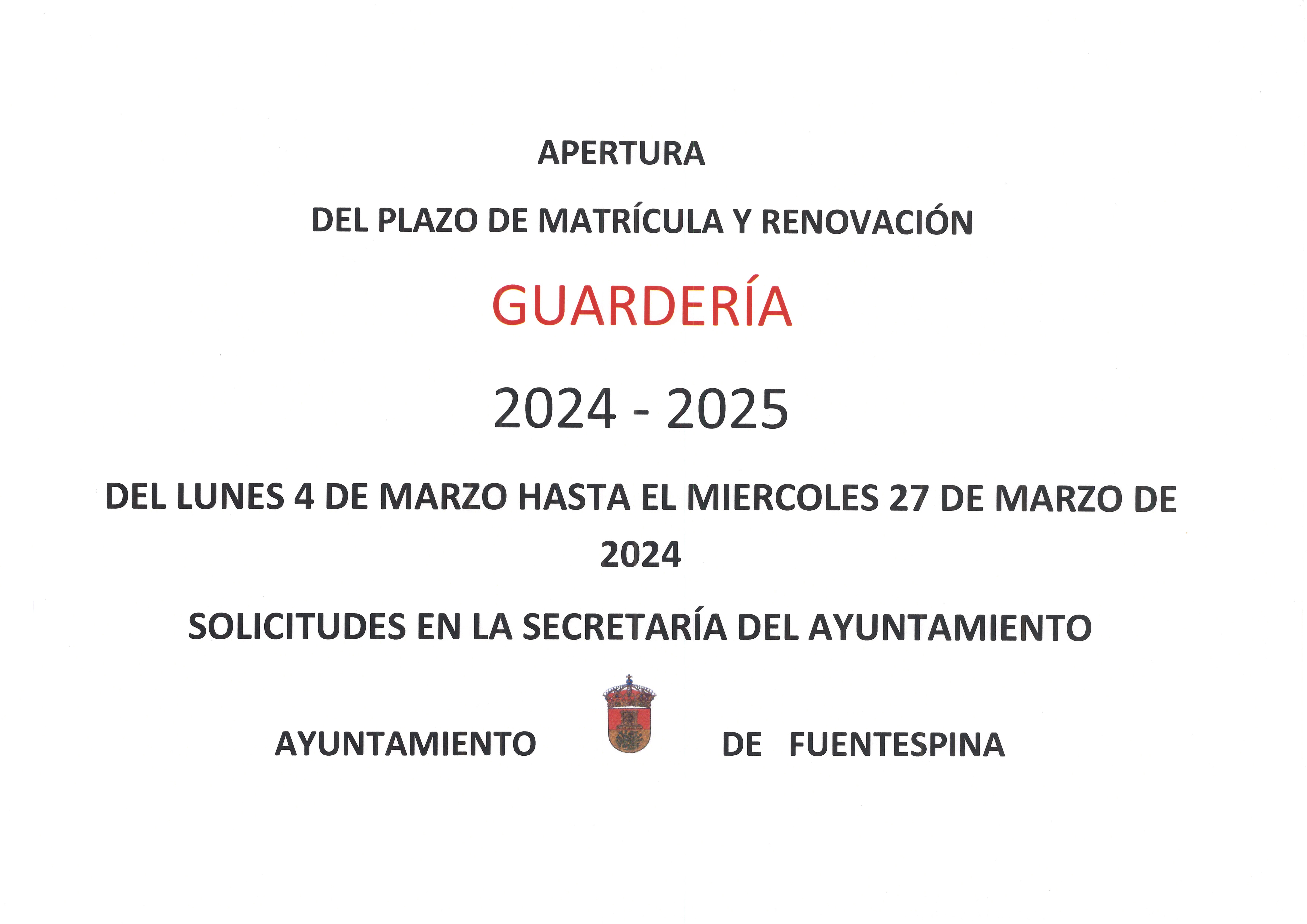 ABIERTO PLAZO MATRICULA GUARDERIA 24-25